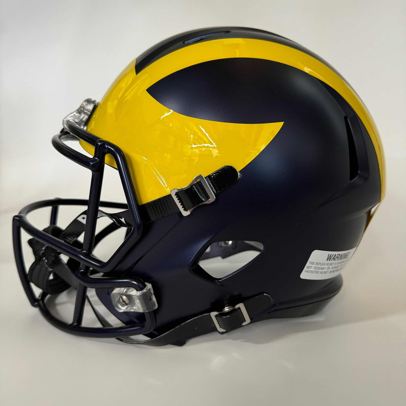 Autographed/Signed Blake Corum "2023 Champs" Michigan Wolverines Full Size FS F/S Speed Replica College Football Helmet Beckett BAS COA