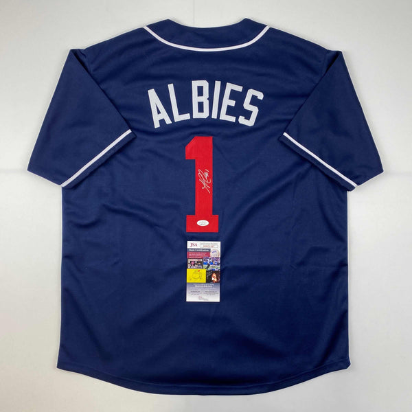Autographed/Signed Ozzie Albies Atlanta Blue Baseball Jersey JSA COA