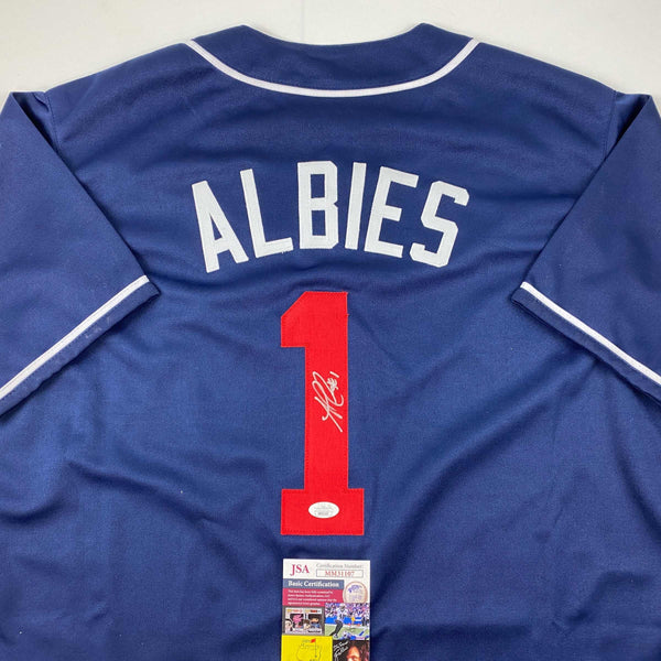 Autographed/Signed Ozzie Albies Atlanta Blue Baseball Jersey JSA COA