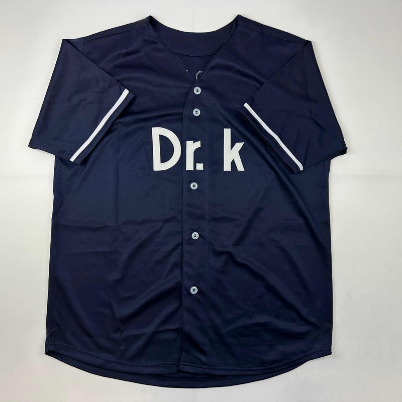 Autographed/Signed Dwight Doc Gooden New York Blue Baseball Jersey Beckett BAS COA