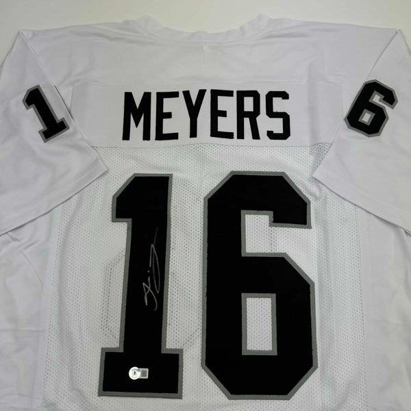 Autographed/Signed Jakobi Meyers Las Vegas Oakland White Football Jersey Beckett BAS COA