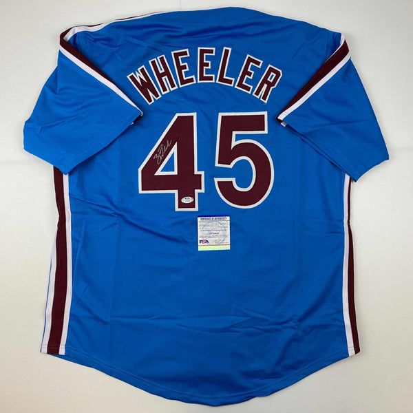 Autographed/Signed Zack Wheeler Philadelphia Blue Retro Baseball Jersey PSA/DNA COA
