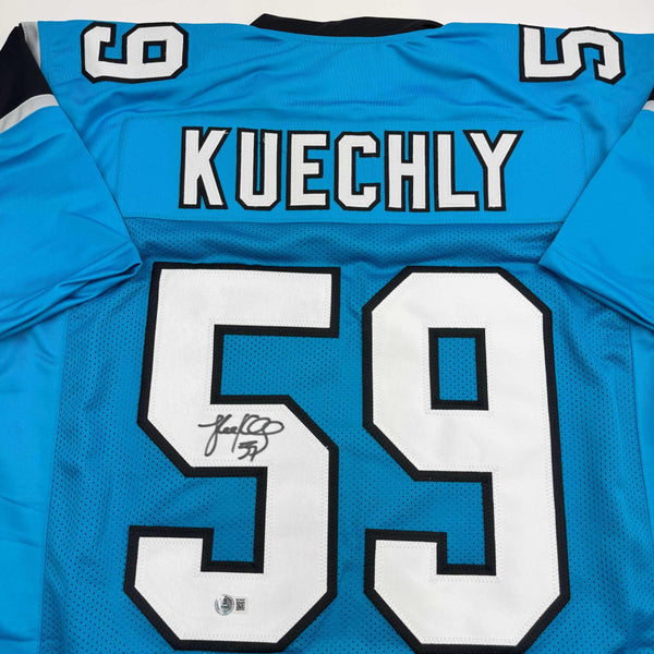 Autographed/Signed Luke Kuechly Carolina Blue Football Jersey Beckett BAS COA