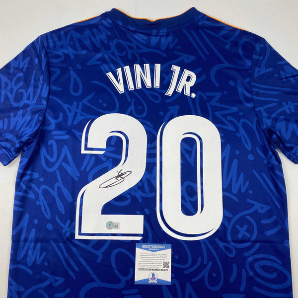 Autographed/Signed Vini Vinicius Jr. Real Madrid Blue Soccer Jersey Beckett BAS COA