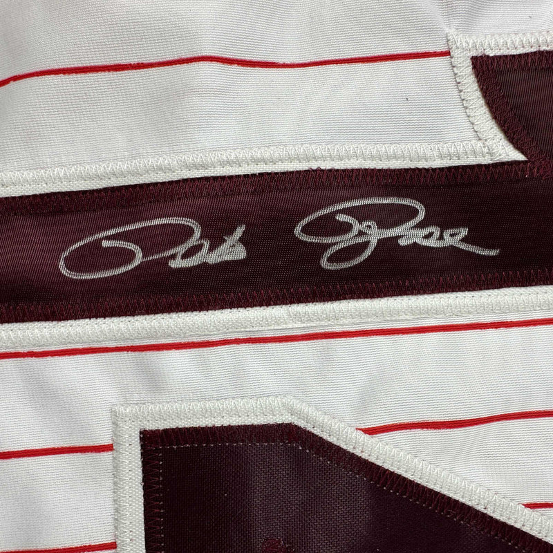 Autographed/Signed Pete Rose Philadelphia Pinstripe Baseball Jersey JSA COA