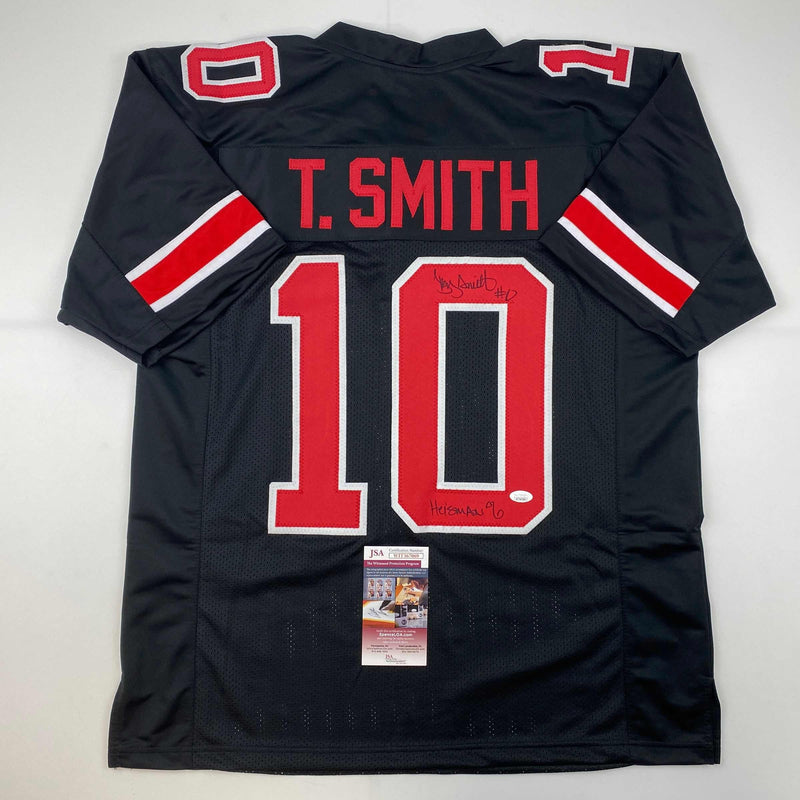 Autographed/Signed Troy Smith Heisman 06 Ohio State Black College Football Jersey JSA COA