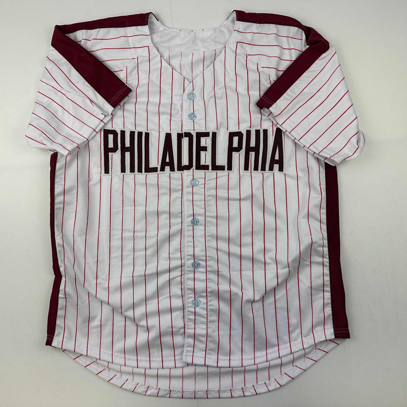 Autographed/Signed Pete Rose Philadelphia Pinstripe Baseball Jersey JSA COA