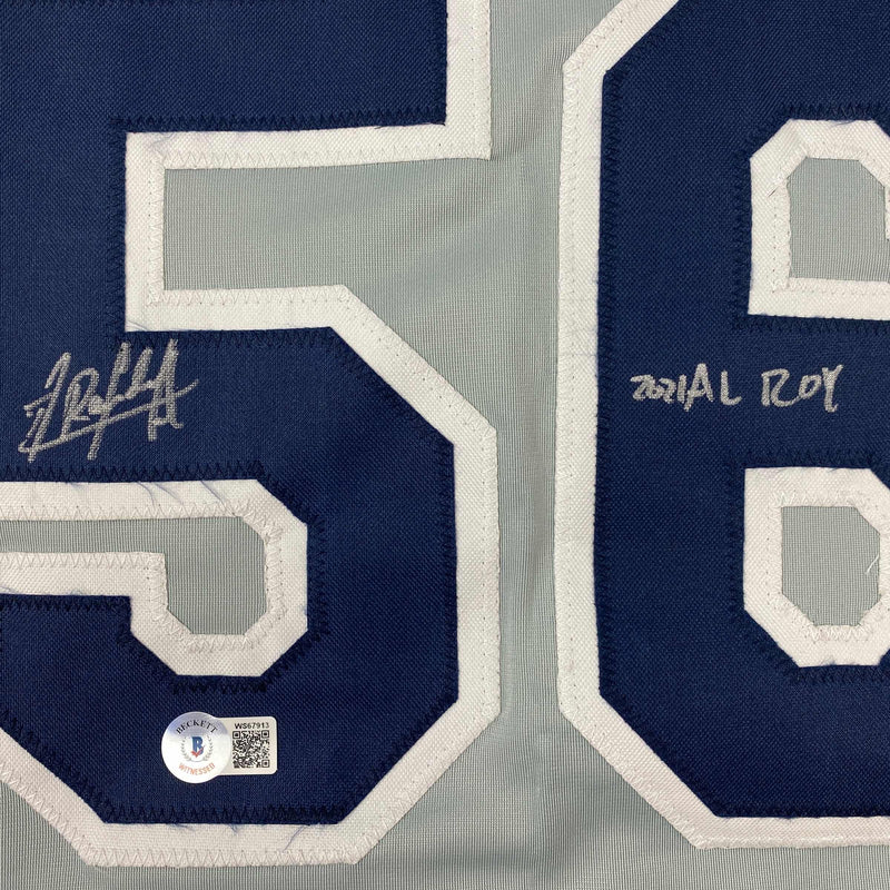 Autographed/Signed Randy Arozarena Tampa Bay Grey Stat Baseball Jersey Beckett BAS COA