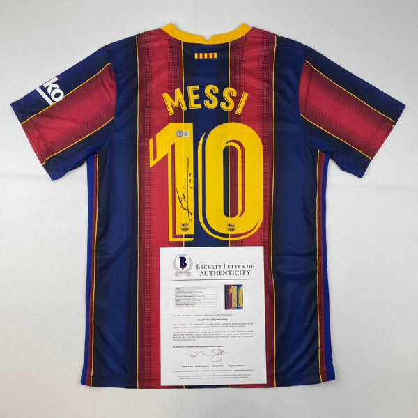 Autographed/Signed Lionel Leo Messi FC Barcelona Blue Soccer Jersey Beckett BAS COA/LOA