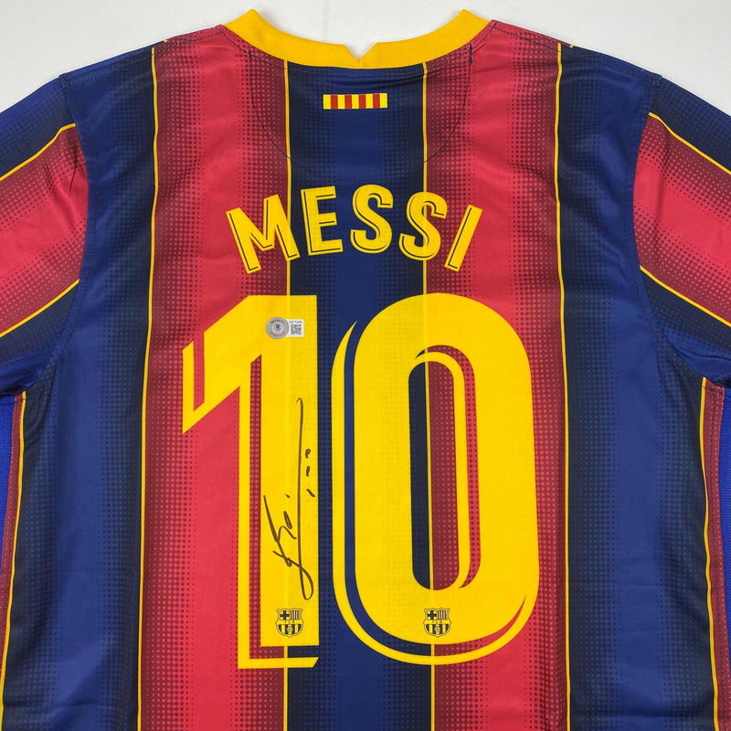Autographed/Signed Lionel Leo Messi FC Barcelona Blue Soccer Jersey Beckett BAS COA/LOA