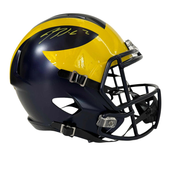 Autographed/Signed Blake Corum Michigan Wolverines Full Size FS F/S Speed Replica College Football Helmet Beckett BAS COA