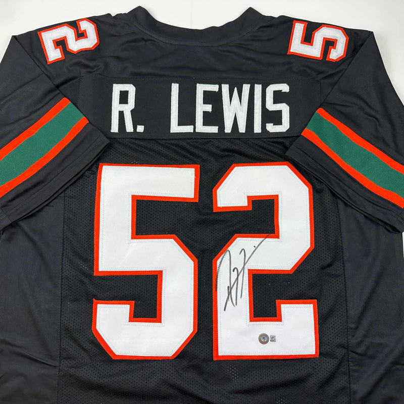 Autographed/Signed Ray Lewis Miami Black College Football Jersey Beckett BAS COA