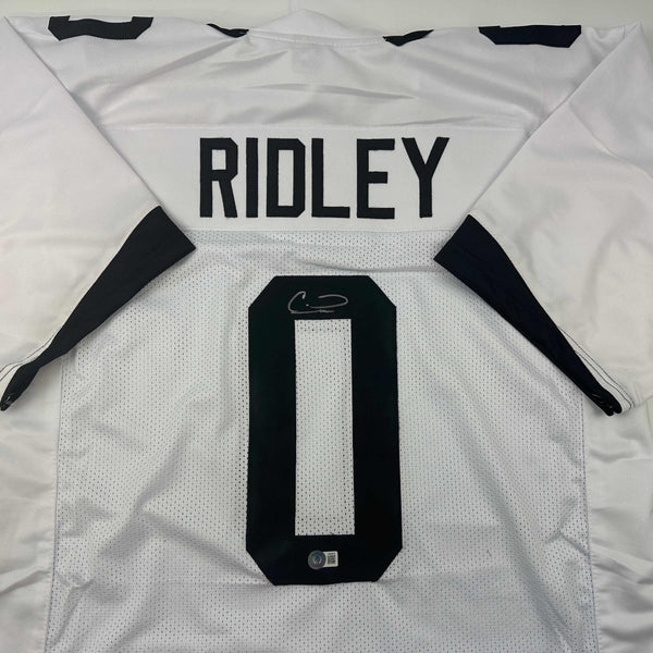 Autographed/Signed Calvin Ridley Jacksonville White Football Jersey Beckett BAS COA