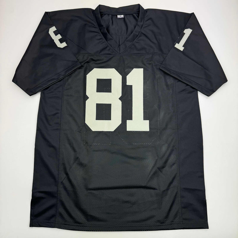 Autographed/Signed Tim Brown Oakland Black Football Jersey Beckett BAS COA