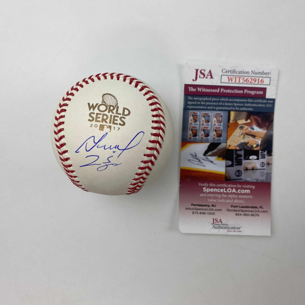 Autographed/Signed Jose Altuve & George Springer 2017 World Series Rawlings Official Major League Baseball ROML JSA COA