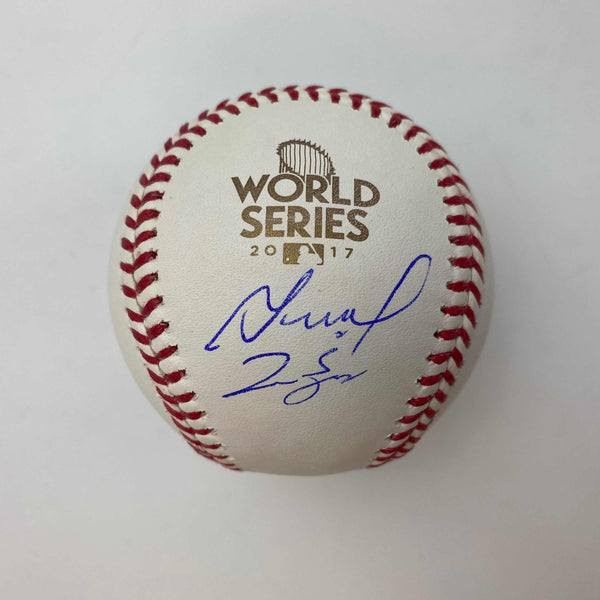 Autographed/Signed Jose Altuve & George Springer 2017 World Series Rawlings Official Major League Baseball ROML JSA COA