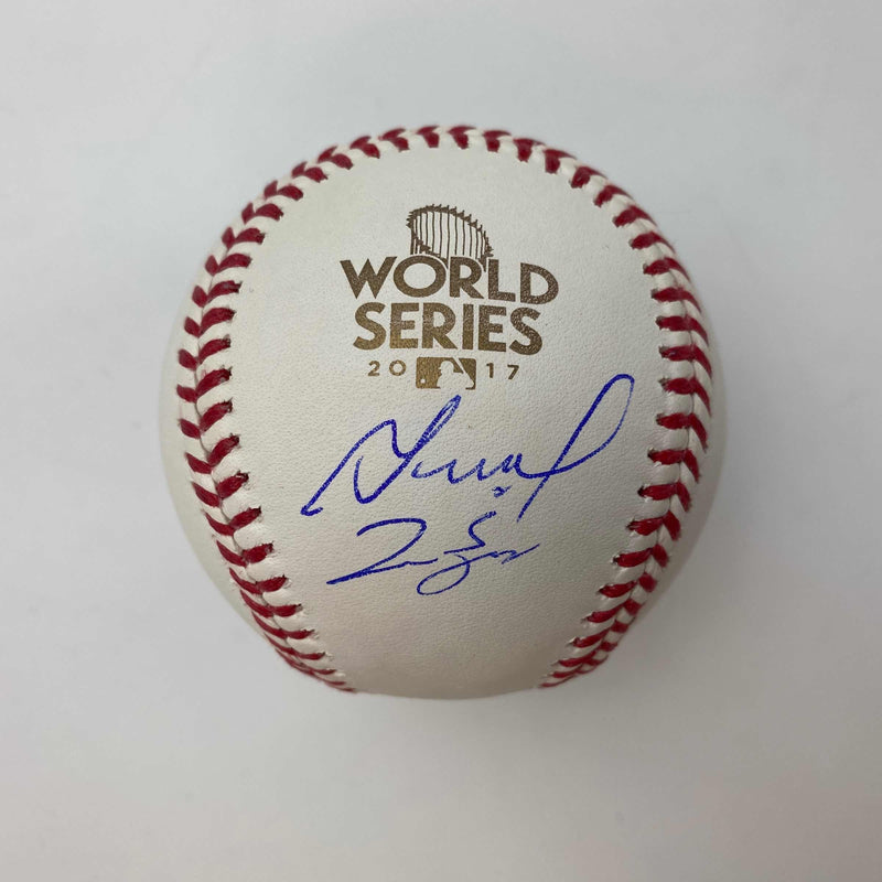 Autographed/Signed Jose Altuve & George Springer 2017 World Series Rawlings Official Major League Baseball ROML JSA COA