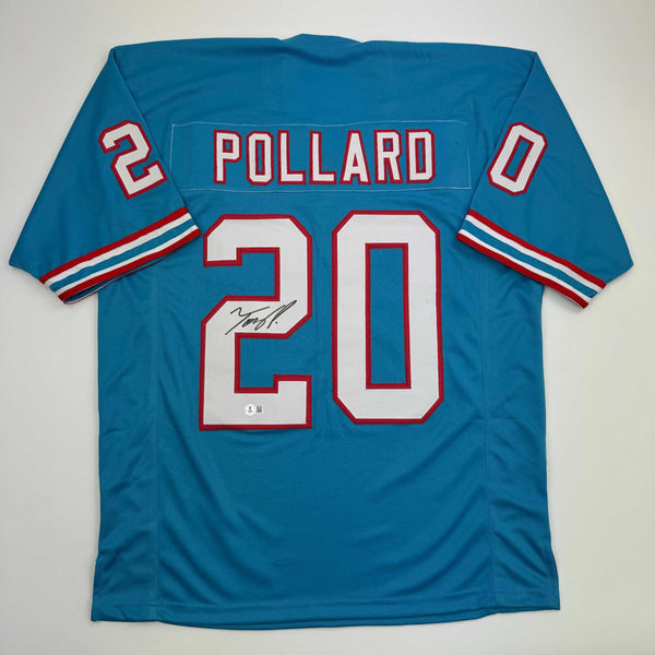 Autographed/Signed Tony Pollard Tennessee Retro Blue Football Jersey Beckett BAS COA
