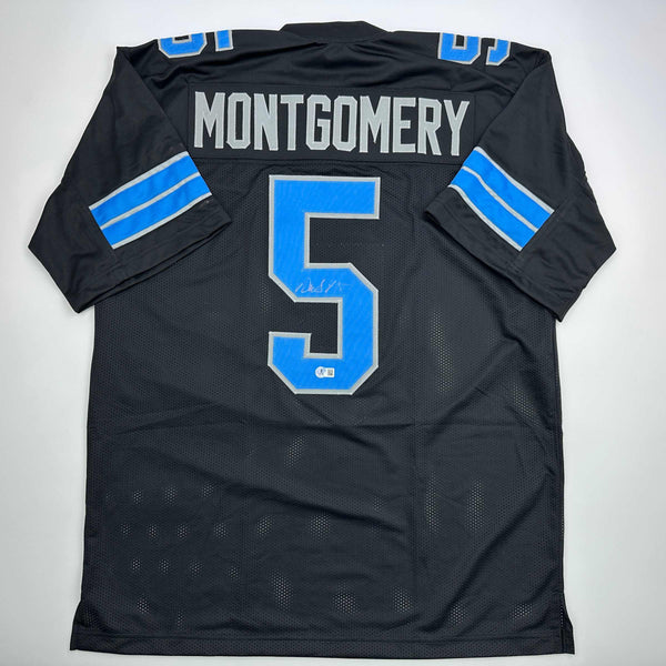 Autographed/Signed David Montgomery Detroit Black Football Jersey Beckett BAS COA