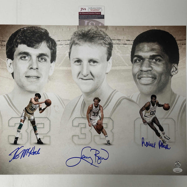 Autographed/Signed Larry Bird Kevin McHale Robert Parish Boston Celtics 16x20 Basketball Photo JSA COA