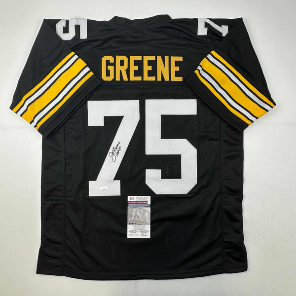 Autographed/Signed Mean Joe Greene HOF 87 Pittsburgh Black Football Jersey JSA COA