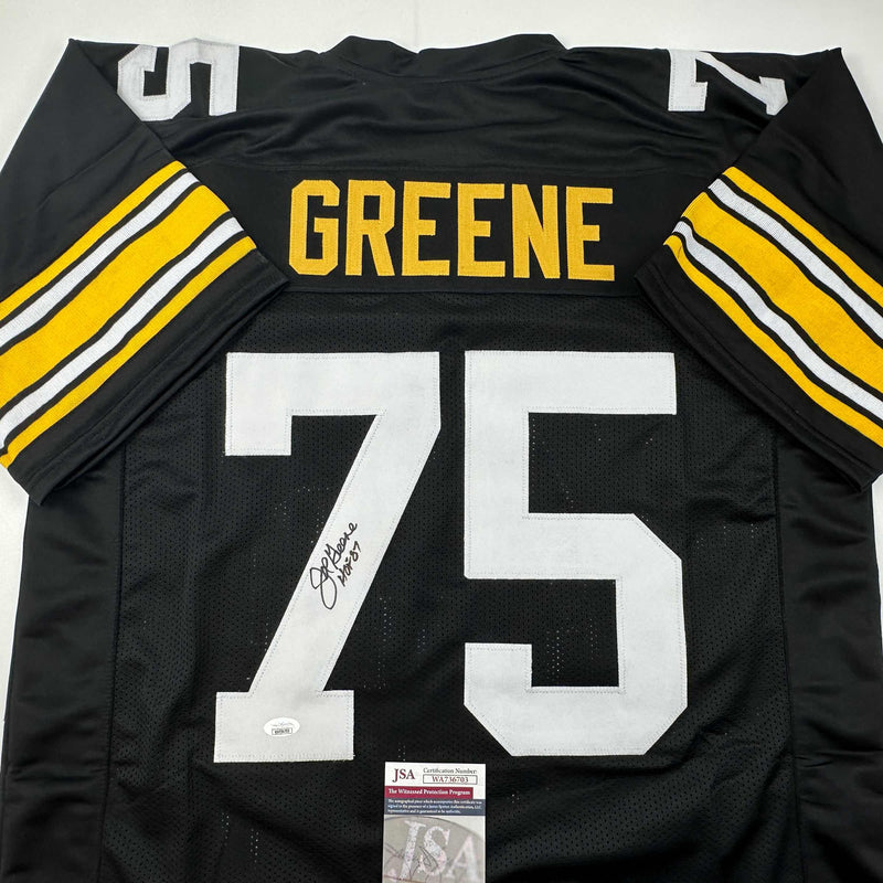 Autographed/Signed Mean Joe Greene HOF 87 Pittsburgh Black Football Jersey JSA COA
