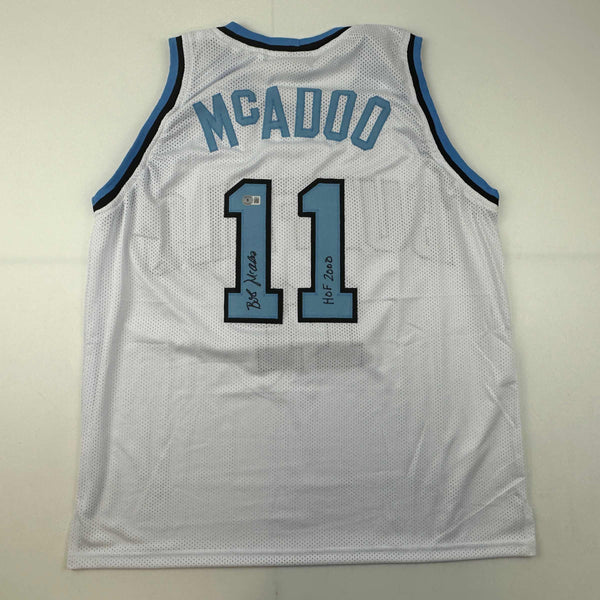 Autographed/Signed Bob McAdoo HOF 2000 Buffalo White Basketball Jersey Beckett BAS COA