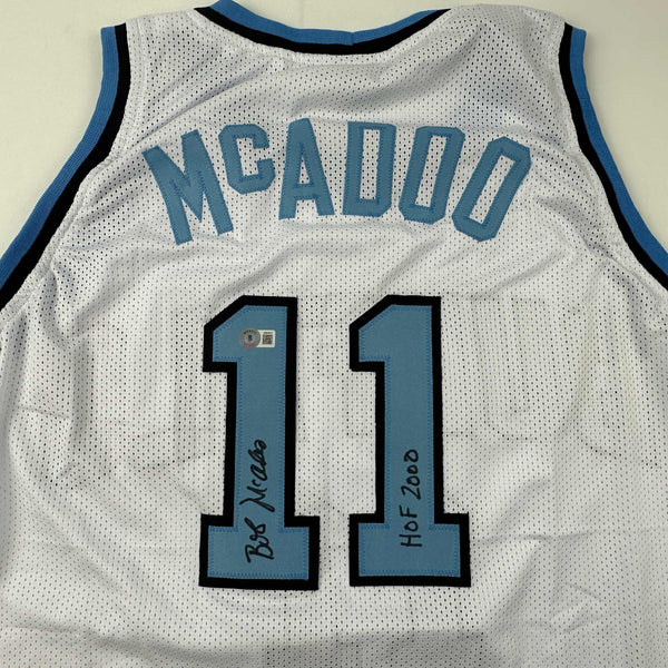 Autographed/Signed Bob McAdoo HOF 2000 Buffalo White Basketball Jersey Beckett BAS COA