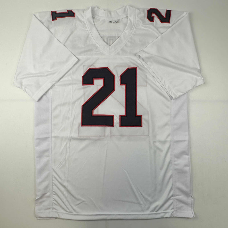 Autographed/Signed Deion Sanders Atlanta White Football Jersey Beckett BAS COA