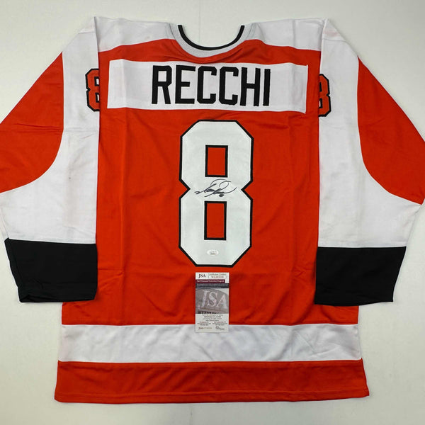 Autographed/Signed Mark Recchi Philadelphia Orange Hockey Jersey JSA COA