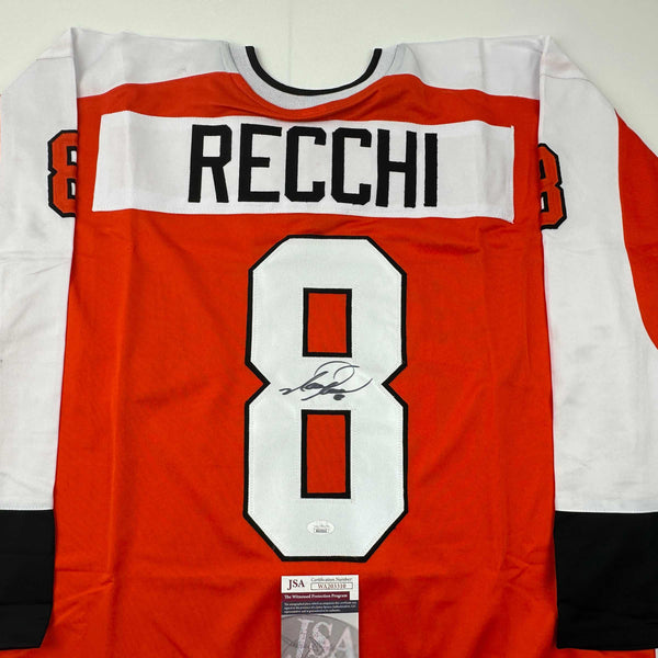 Autographed/Signed Mark Recchi Philadelphia Orange Hockey Jersey JSA COA