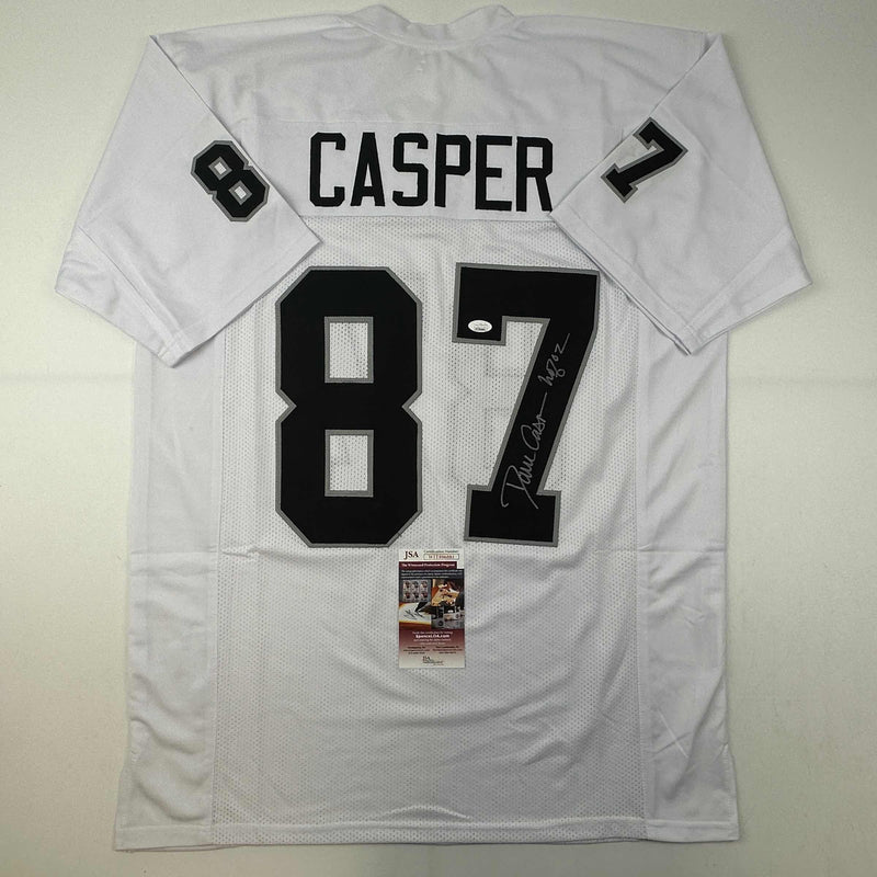 Autographed/Signed Dave Casper HOF 02 Oakland Las Vegas White Football Jersey JSA COA