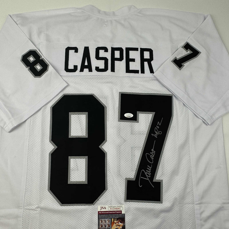 Autographed/Signed Dave Casper HOF 02 Oakland Las Vegas White Football Jersey JSA COA