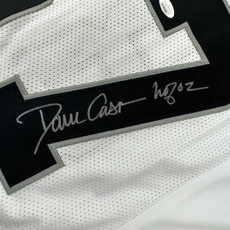 Autographed/Signed Dave Casper HOF 02 Oakland Las Vegas White Football Jersey JSA COA