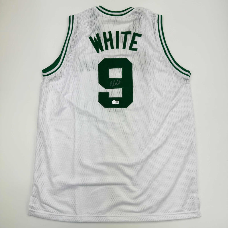 Autographed/Signed Derrick White Boston White Basketball Jersey Beckett BAS COA