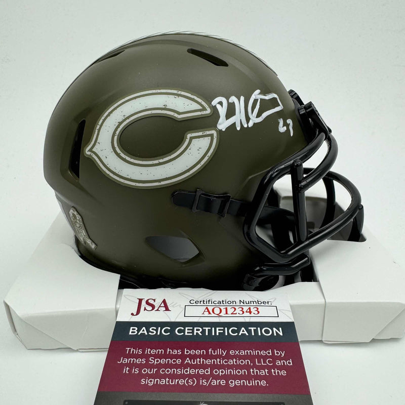 Autographed/Signed Devin Hester Chicago Bears Salute to Service Mini Football Helmet JSA COA