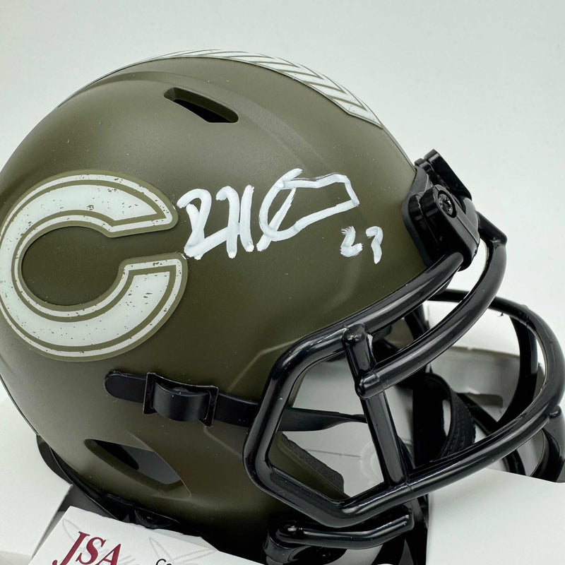 Autographed/Signed Devin Hester Chicago Bears Salute to Service Mini Football Helmet JSA COA