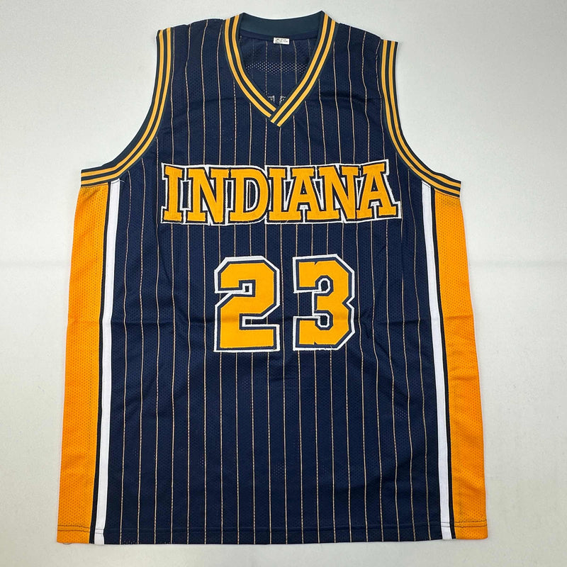 Autographed/Signed Ron Artest Metta World Peace Indiana Blue Pinstripe #23 Basketball Jersey Beckett BAS COA