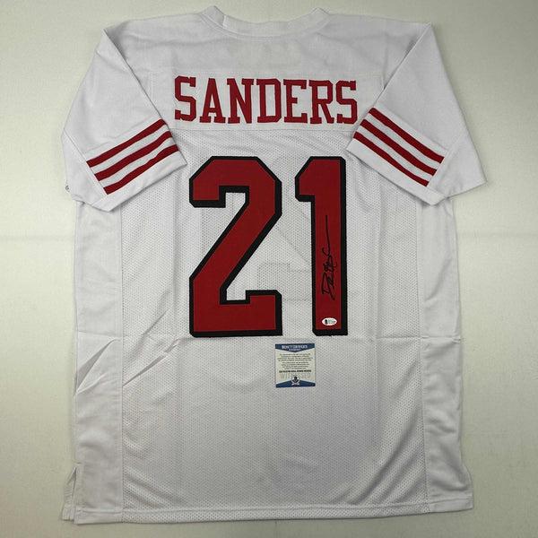 Autographed/Signed Deion Sanders San Francisco White Alternate Football Jersey Beckett BAS COA