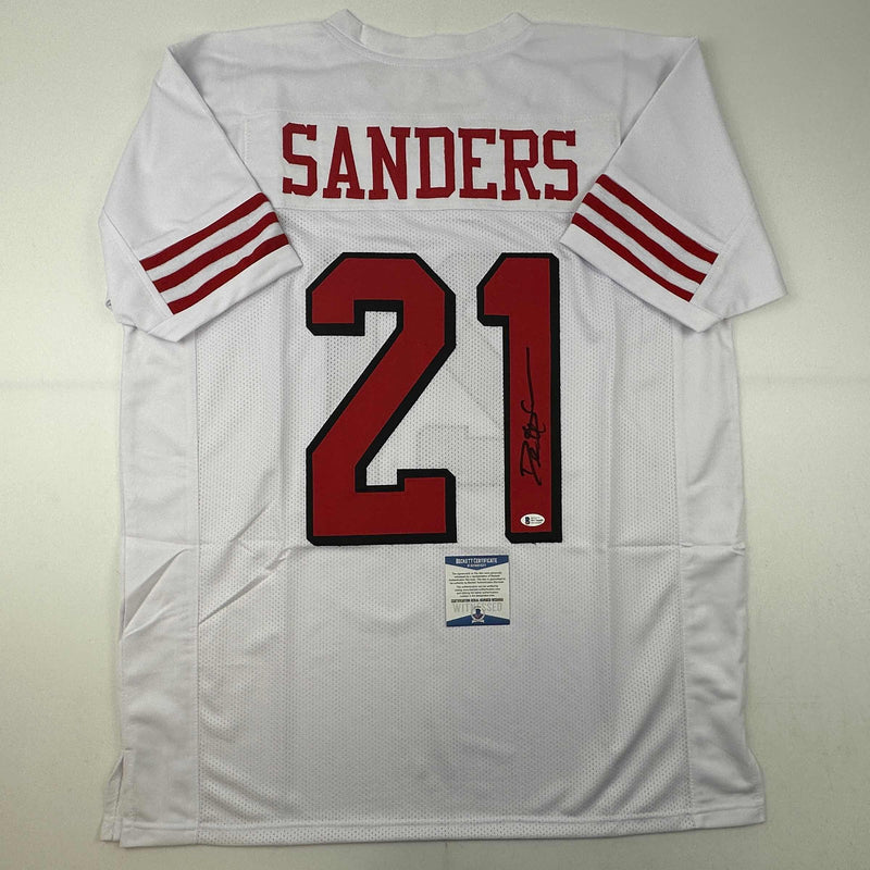 Autographed/Signed Deion Sanders San Francisco White Alternate Football Jersey Beckett BAS COA