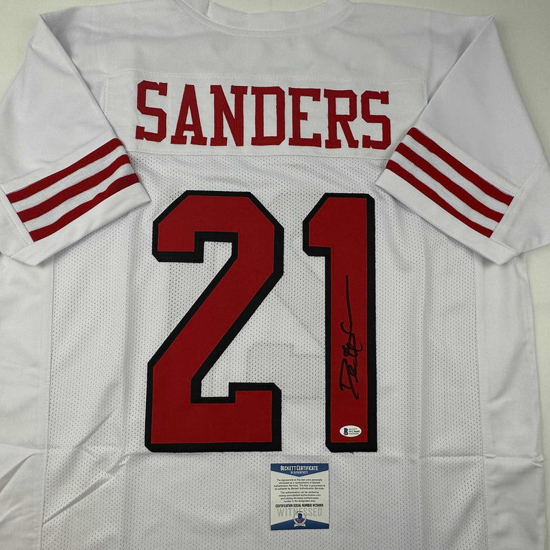 Autographed/Signed Deion Sanders San Francisco White Alternate Football Jersey Beckett BAS COA