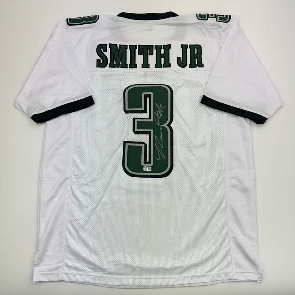 Autographed/Signed Nolan Smith Jr. Philadelphia White Football Jersey Beckett BAS COA