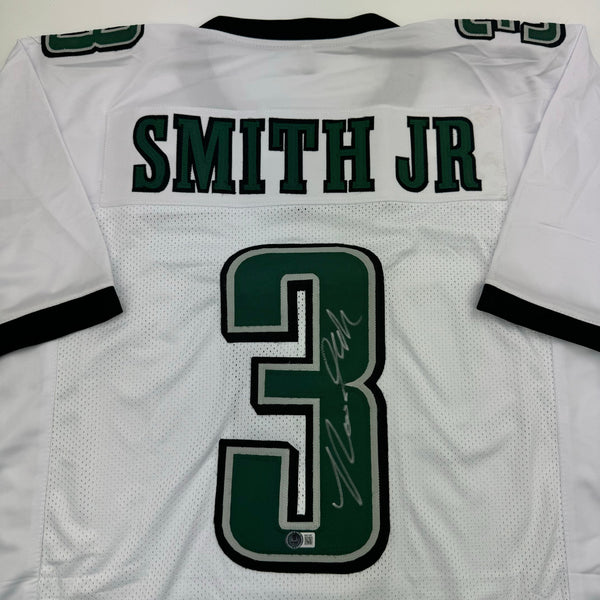 Autographed/Signed Nolan Smith Jr. Philadelphia White Football Jersey Beckett BAS COA