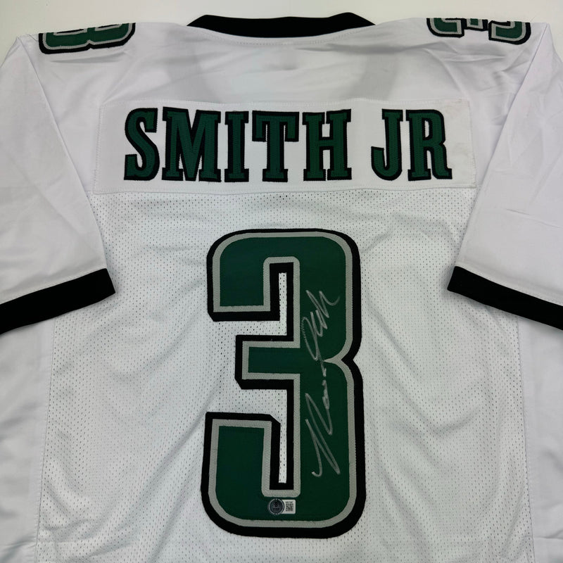 Autographed/Signed Nolan Smith Jr. Philadelphia White Football Jersey Beckett BAS COA