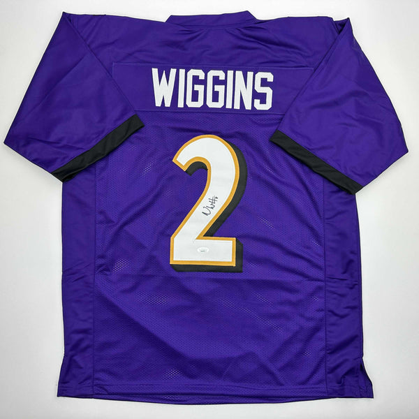Autographed/Signed Nate Wiggins Baltimore Purple Football Jersey JSA COA