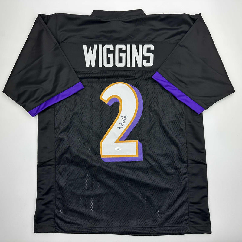 Autographed/Signed Nate Wiggins Baltimore Black Football Jersey JSA COA