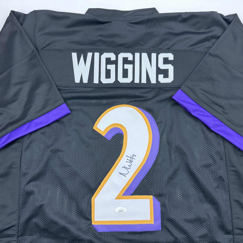 Autographed/Signed Nate Wiggins Baltimore Black Football Jersey JSA COA