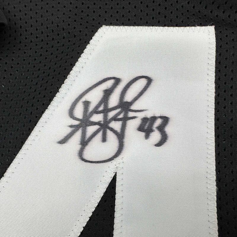 Autographed/Signed Troy Polamalu Pittsburgh Retro Black Football Jersey JSA COA