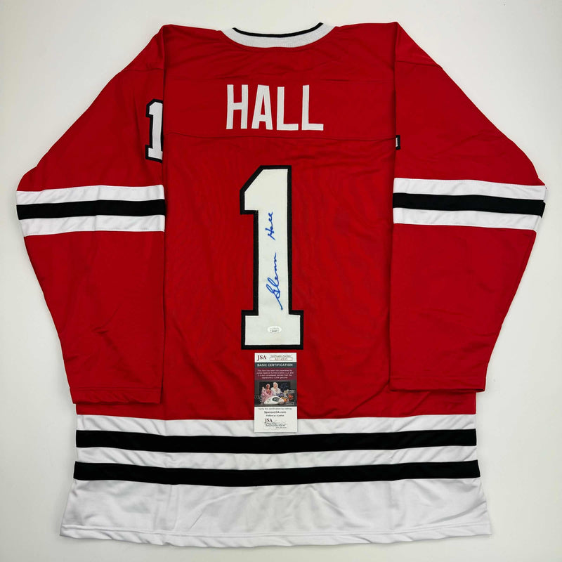 Autographed/Signed Glenn Hall Chicago Red Hockey Jersey JSA COA