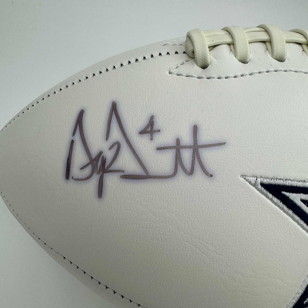 Autographed/Signed Dak Prescott Dallas Cowboys Full Size F/S White Panel Logo Football JSA COA